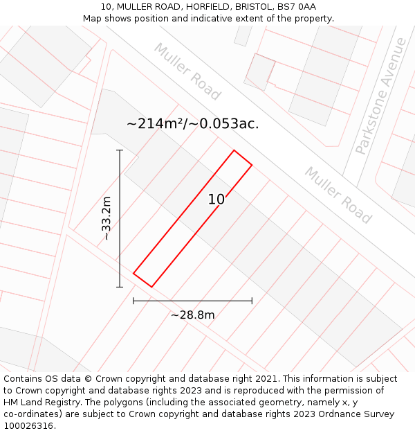 10, MULLER ROAD, HORFIELD, BRISTOL, BS7 0AA: Plot and title map