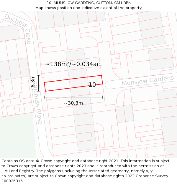 10, MUNSLOW GARDENS, SUTTON, SM1 3RN: Plot and title map