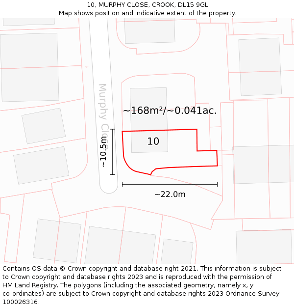 10, MURPHY CLOSE, CROOK, DL15 9GL: Plot and title map