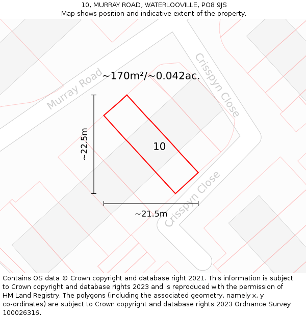 10, MURRAY ROAD, WATERLOOVILLE, PO8 9JS: Plot and title map
