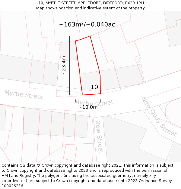 10, MYRTLE STREET, APPLEDORE, BIDEFORD, EX39 1PH: Plot and title map