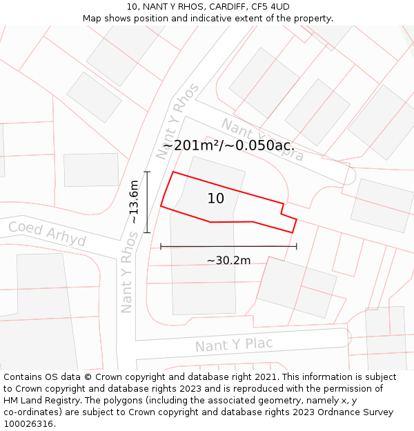 10, NANT Y RHOS, CARDIFF, CF5 4UD: Plot and title map