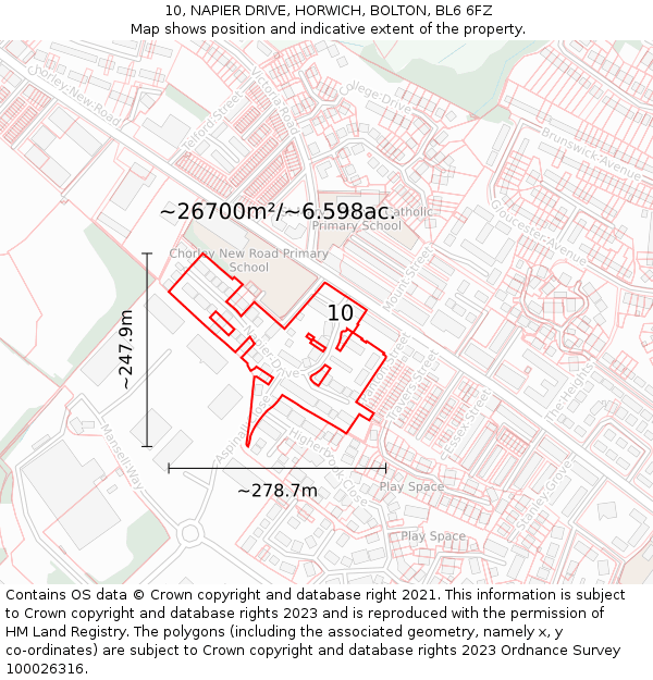10, NAPIER DRIVE, HORWICH, BOLTON, BL6 6FZ: Plot and title map