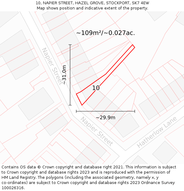 10, NAPIER STREET, HAZEL GROVE, STOCKPORT, SK7 4EW: Plot and title map