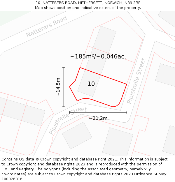 10, NATTERERS ROAD, HETHERSETT, NORWICH, NR9 3BF: Plot and title map