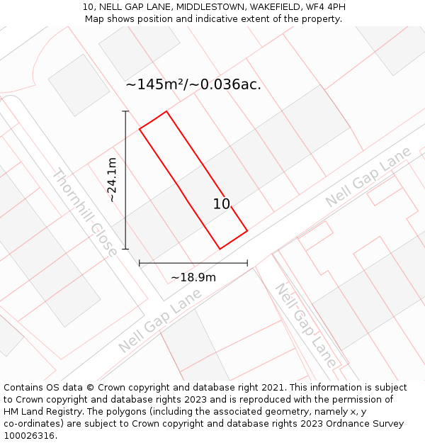 10, NELL GAP LANE, MIDDLESTOWN, WAKEFIELD, WF4 4PH: Plot and title map