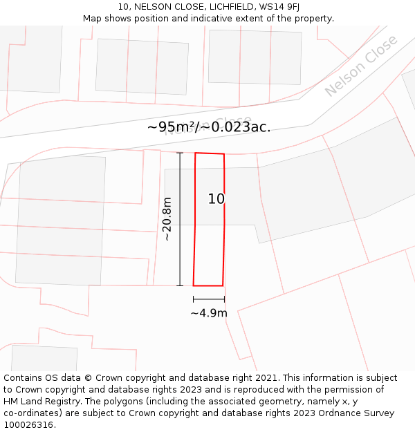 10, NELSON CLOSE, LICHFIELD, WS14 9FJ: Plot and title map