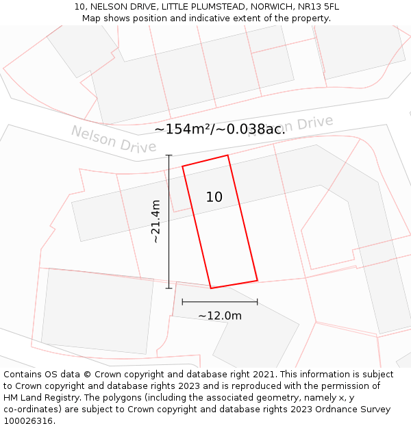 10, NELSON DRIVE, LITTLE PLUMSTEAD, NORWICH, NR13 5FL: Plot and title map