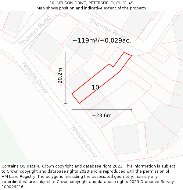 10, NELSON DRIVE, PETERSFIELD, GU31 4SJ: Plot and title map