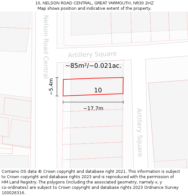 10, NELSON ROAD CENTRAL, GREAT YARMOUTH, NR30 2HZ: Plot and title map
