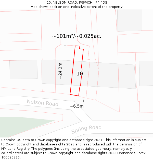 10, NELSON ROAD, IPSWICH, IP4 4DS: Plot and title map