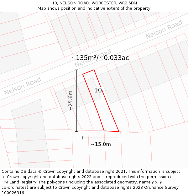 10, NELSON ROAD, WORCESTER, WR2 5BN: Plot and title map