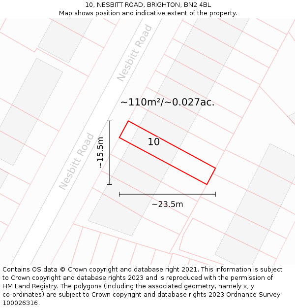 10, NESBITT ROAD, BRIGHTON, BN2 4BL: Plot and title map