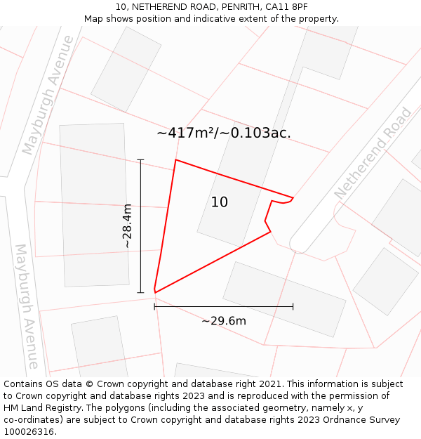 10, NETHEREND ROAD, PENRITH, CA11 8PF: Plot and title map
