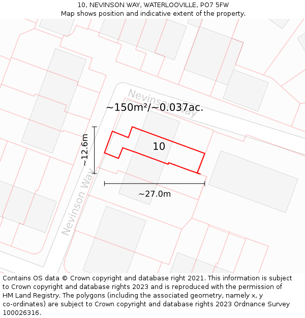 10, NEVINSON WAY, WATERLOOVILLE, PO7 5FW: Plot and title map