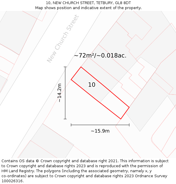 10, NEW CHURCH STREET, TETBURY, GL8 8DT: Plot and title map