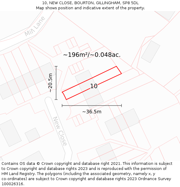10, NEW CLOSE, BOURTON, GILLINGHAM, SP8 5DL: Plot and title map
