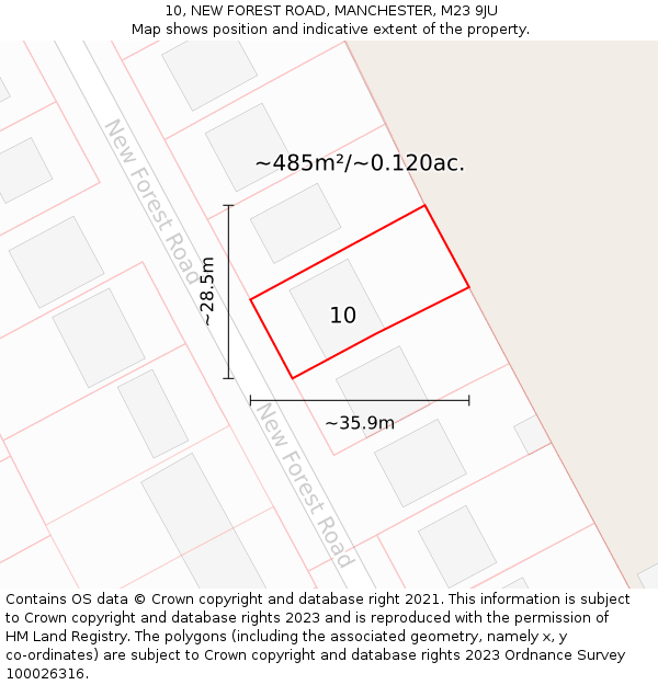 10, NEW FOREST ROAD, MANCHESTER, M23 9JU: Plot and title map