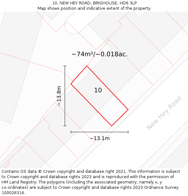 10, NEW HEY ROAD, BRIGHOUSE, HD6 3LP: Plot and title map