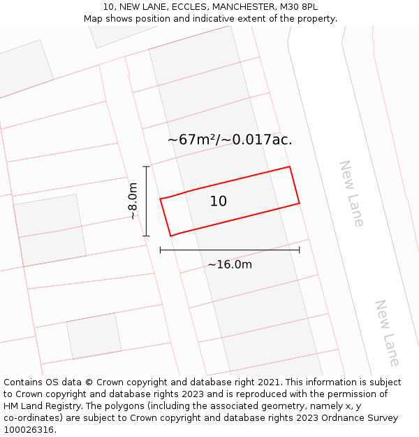 10, NEW LANE, ECCLES, MANCHESTER, M30 8PL: Plot and title map