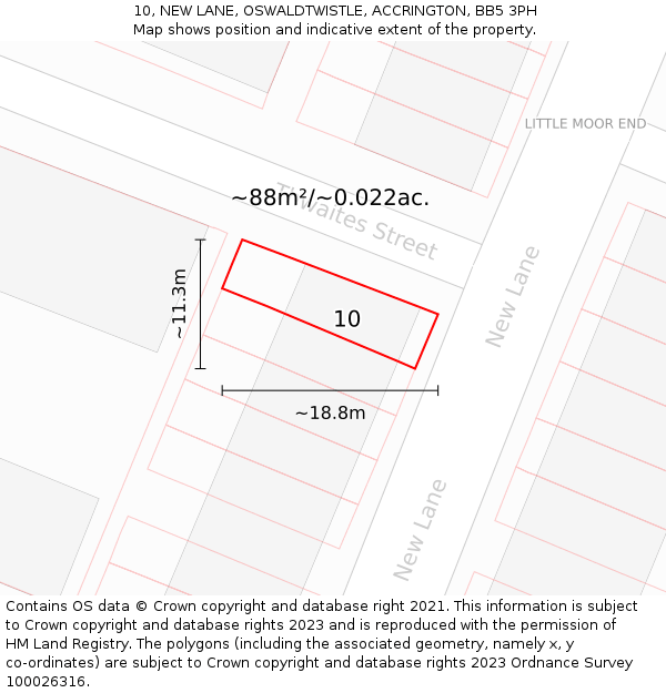 10, NEW LANE, OSWALDTWISTLE, ACCRINGTON, BB5 3PH: Plot and title map