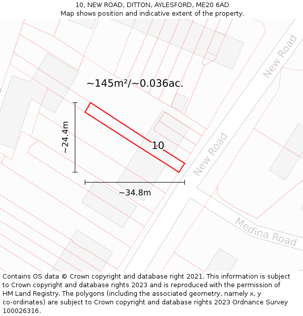10, NEW ROAD, DITTON, AYLESFORD, ME20 6AD: Plot and title map