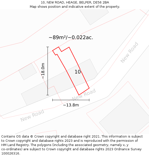 10, NEW ROAD, HEAGE, BELPER, DE56 2BA: Plot and title map