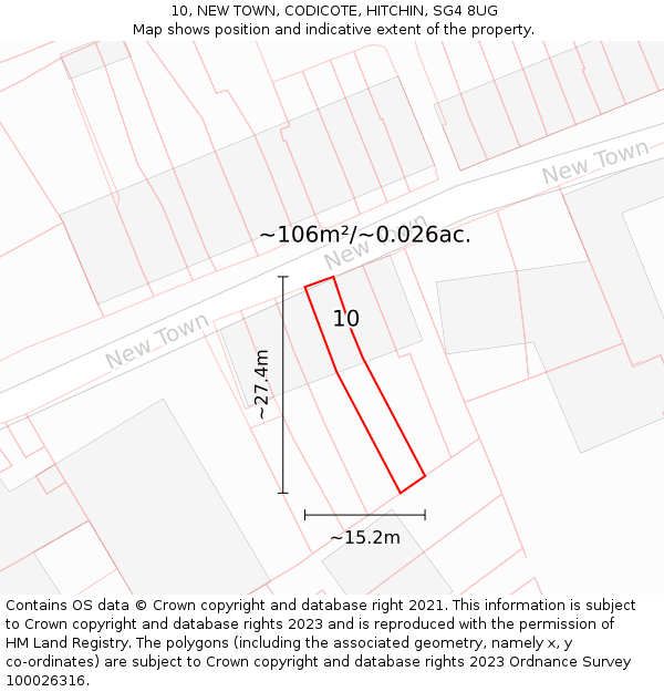 10, NEW TOWN, CODICOTE, HITCHIN, SG4 8UG: Plot and title map