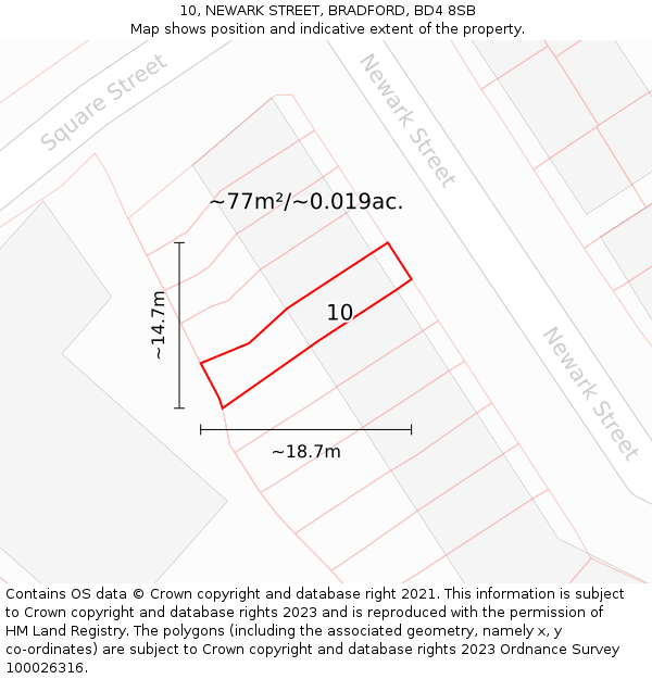 10, NEWARK STREET, BRADFORD, BD4 8SB: Plot and title map