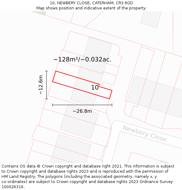 10, NEWBERY CLOSE, CATERHAM, CR3 6GD: Plot and title map