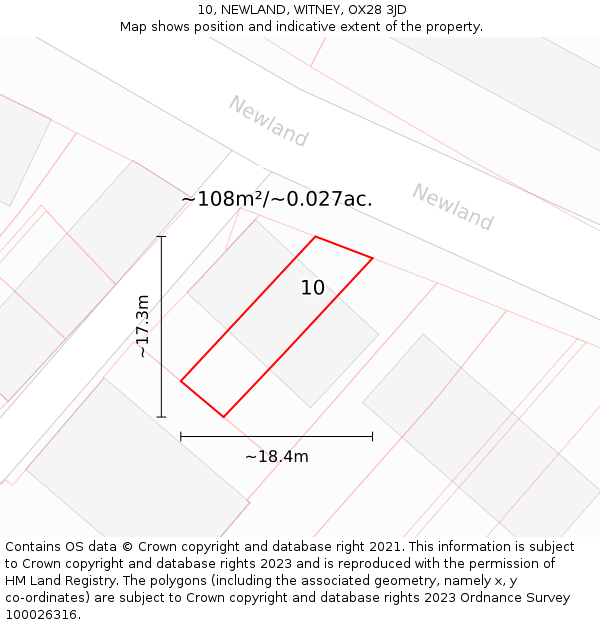 10, NEWLAND, WITNEY, OX28 3JD: Plot and title map