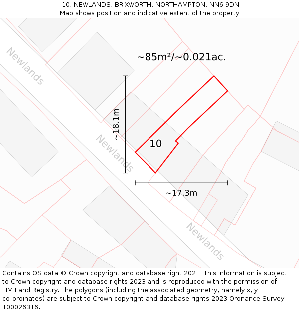 10, NEWLANDS, BRIXWORTH, NORTHAMPTON, NN6 9DN: Plot and title map
