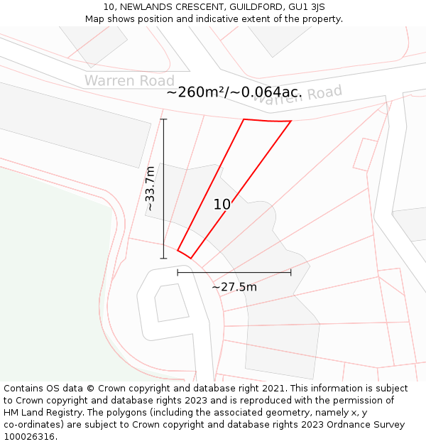 10, NEWLANDS CRESCENT, GUILDFORD, GU1 3JS: Plot and title map