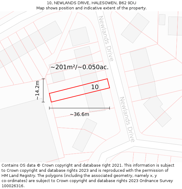10, NEWLANDS DRIVE, HALESOWEN, B62 9DU: Plot and title map