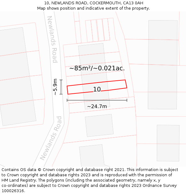10, NEWLANDS ROAD, COCKERMOUTH, CA13 0AH: Plot and title map