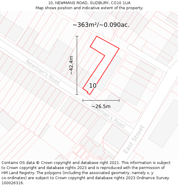 10, NEWMANS ROAD, SUDBURY, CO10 1UA: Plot and title map