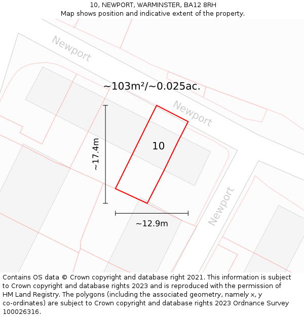 10, NEWPORT, WARMINSTER, BA12 8RH: Plot and title map