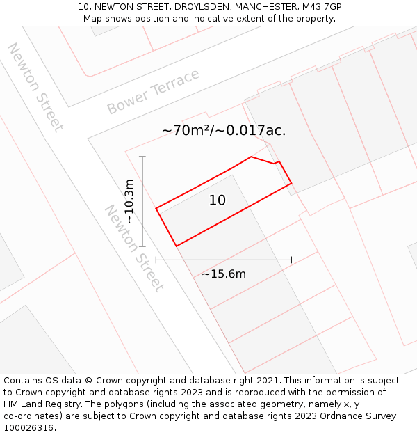10, NEWTON STREET, DROYLSDEN, MANCHESTER, M43 7GP: Plot and title map