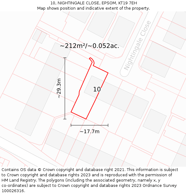 10, NIGHTINGALE CLOSE, EPSOM, KT19 7EH: Plot and title map