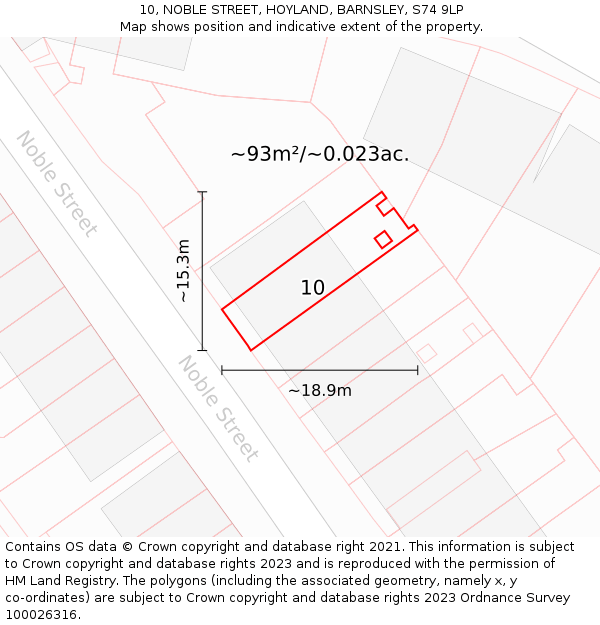 10, NOBLE STREET, HOYLAND, BARNSLEY, S74 9LP: Plot and title map