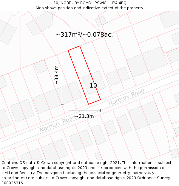 10, NORBURY ROAD, IPSWICH, IP4 4RQ: Plot and title map