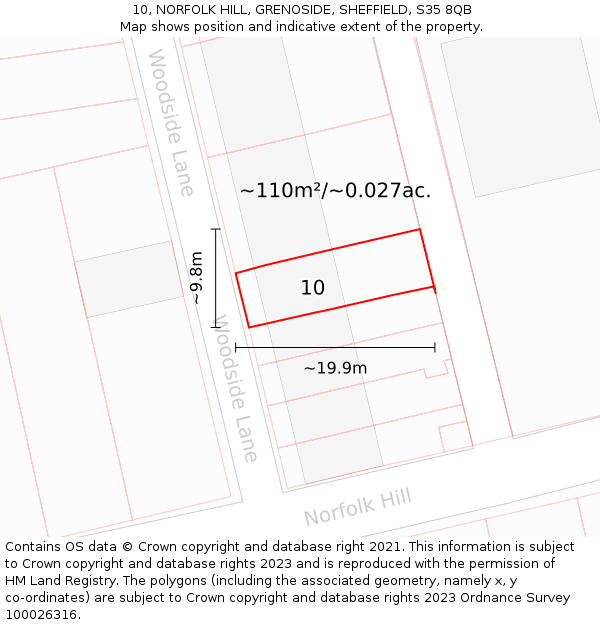 10, NORFOLK HILL, GRENOSIDE, SHEFFIELD, S35 8QB: Plot and title map