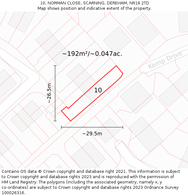 10, NORMAN CLOSE, SCARNING, DEREHAM, NR19 2TD: Plot and title map