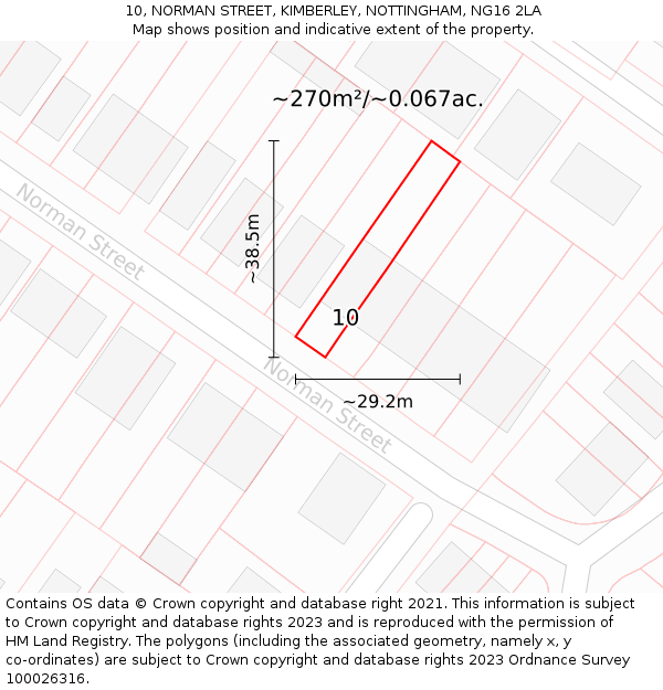 10, NORMAN STREET, KIMBERLEY, NOTTINGHAM, NG16 2LA: Plot and title map