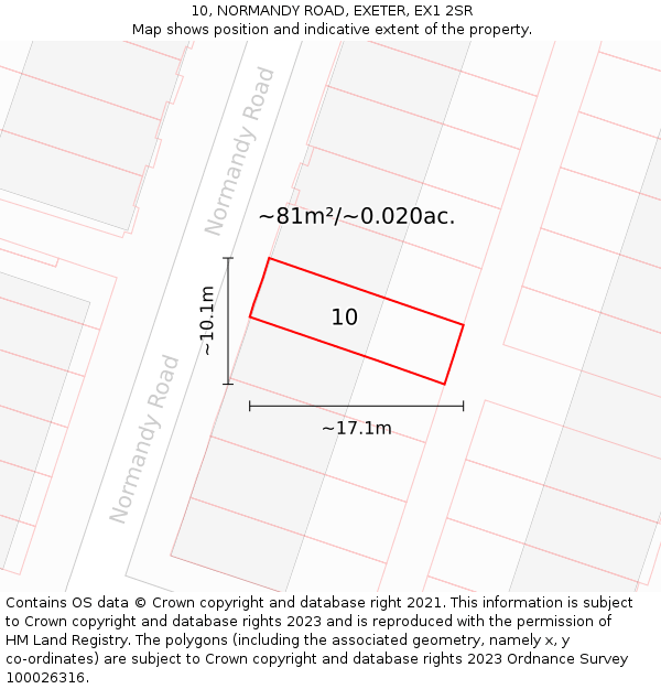 10, NORMANDY ROAD, EXETER, EX1 2SR: Plot and title map