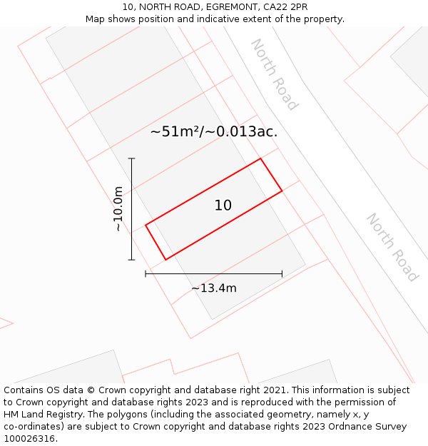 10, NORTH ROAD, EGREMONT, CA22 2PR: Plot and title map