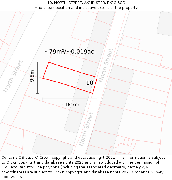 10, NORTH STREET, AXMINSTER, EX13 5QD: Plot and title map