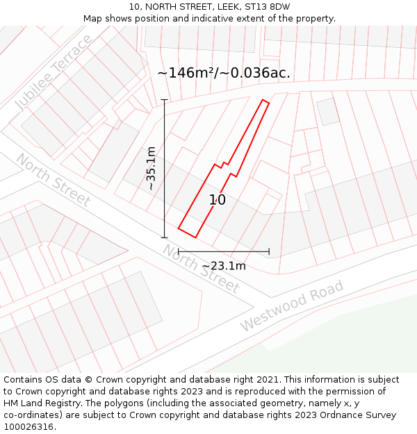 10, NORTH STREET, LEEK, ST13 8DW: Plot and title map