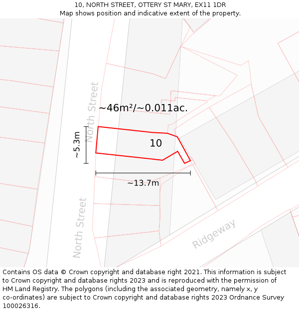 10, NORTH STREET, OTTERY ST MARY, EX11 1DR: Plot and title map