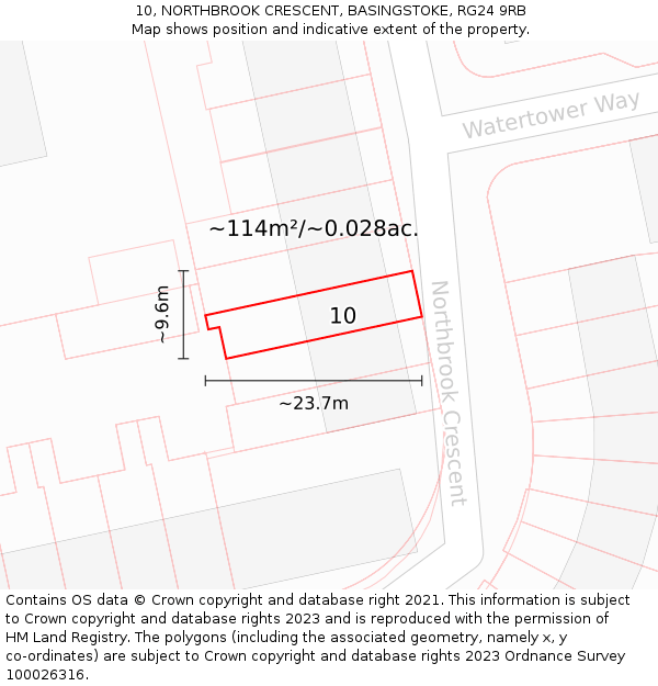 10, NORTHBROOK CRESCENT, BASINGSTOKE, RG24 9RB: Plot and title map